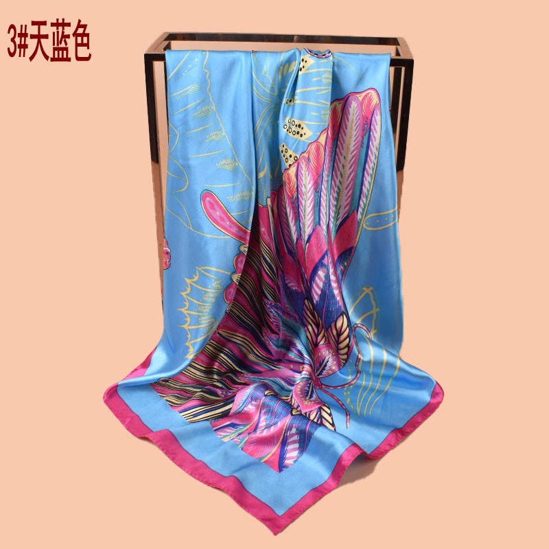 2025 new 90-color simple and elegant butterfly printing square scarf with sunscreen, silk scarf decoration, scarf