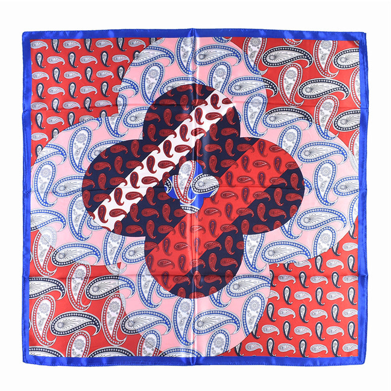 New French simple cashew flower pattern printing 90cm satin square scarf scarf silk scarf