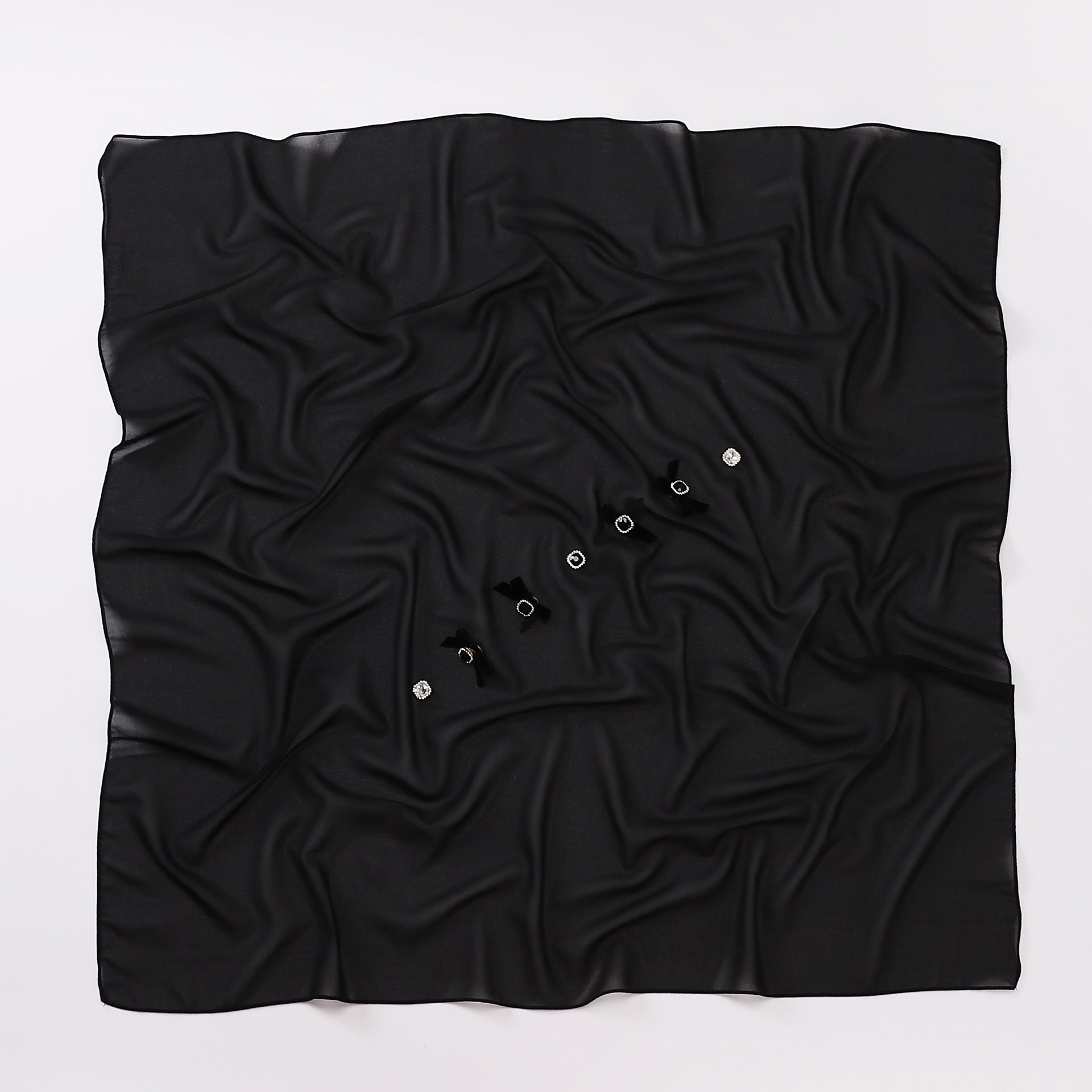 Bow rhinestone pearl chiffon square scarf yarn sweet headscarf convenient cover