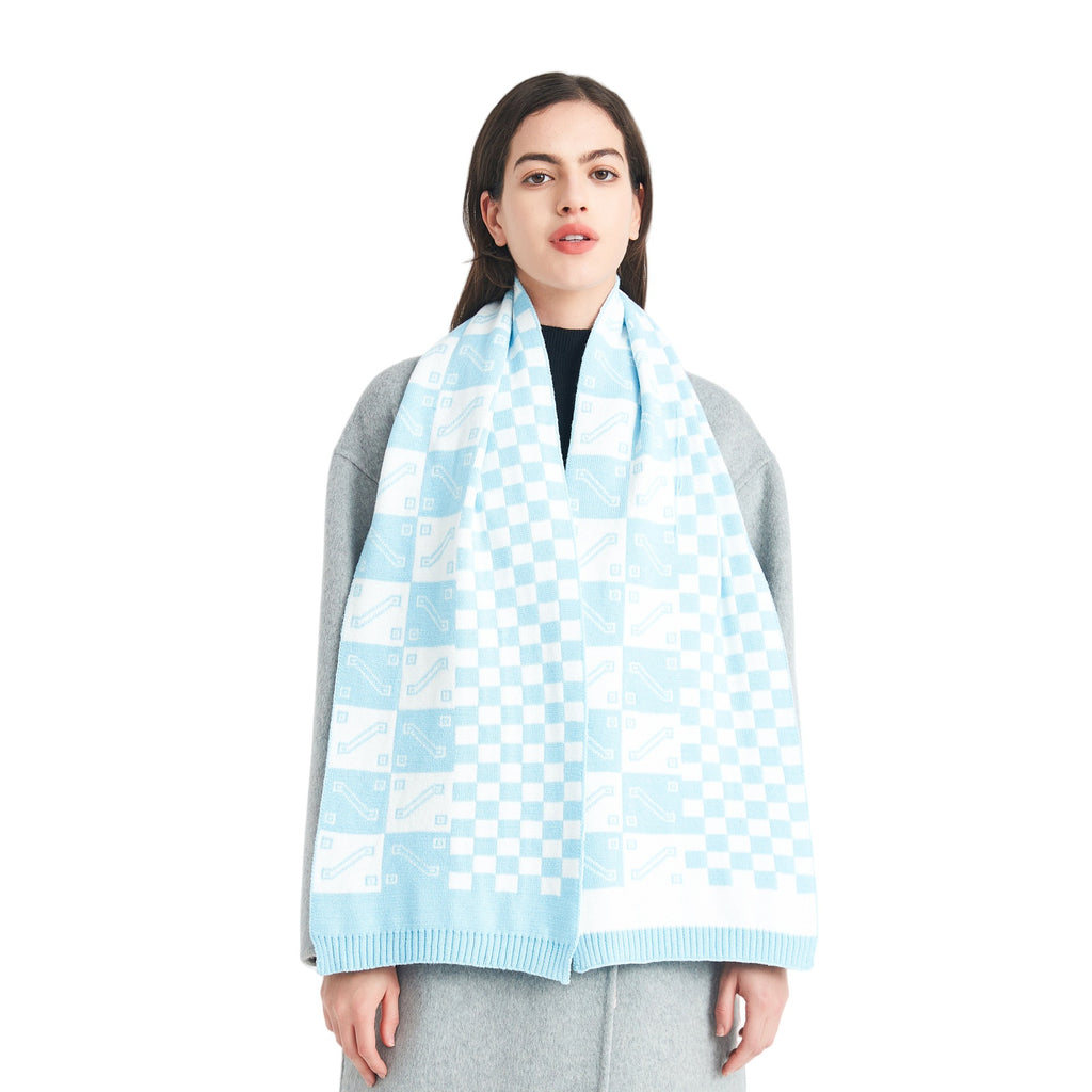 New autumn and winter wool scarf Korean version of male and female student couple acrylic knitted plaid scarf