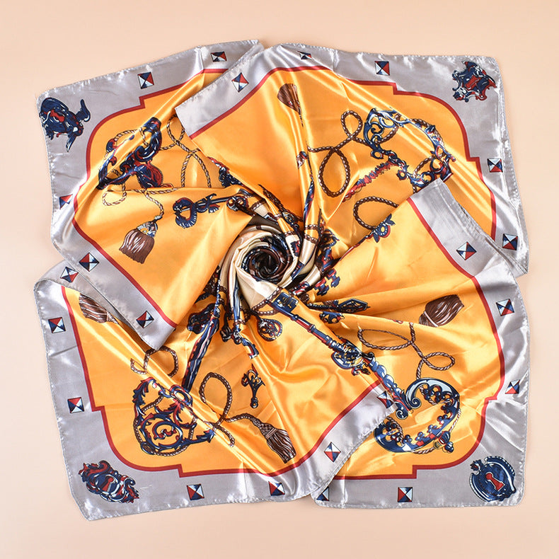Spring new large shawl simulation silk metal key printing silk scarf bag head scarf 90-color diced large square scarf batch