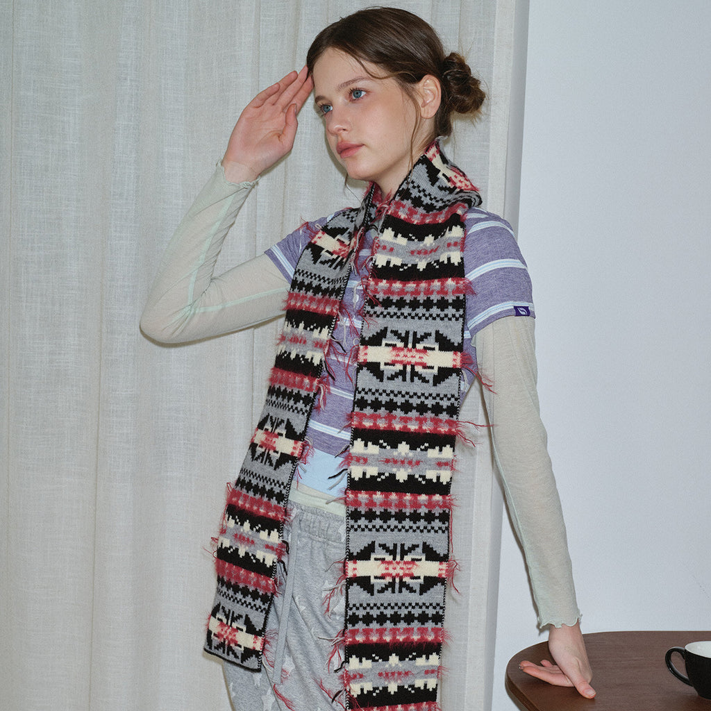 Niche Fair Island knitted scarf women's winter retro contrasting color Christmas matching bai with thickened scarf