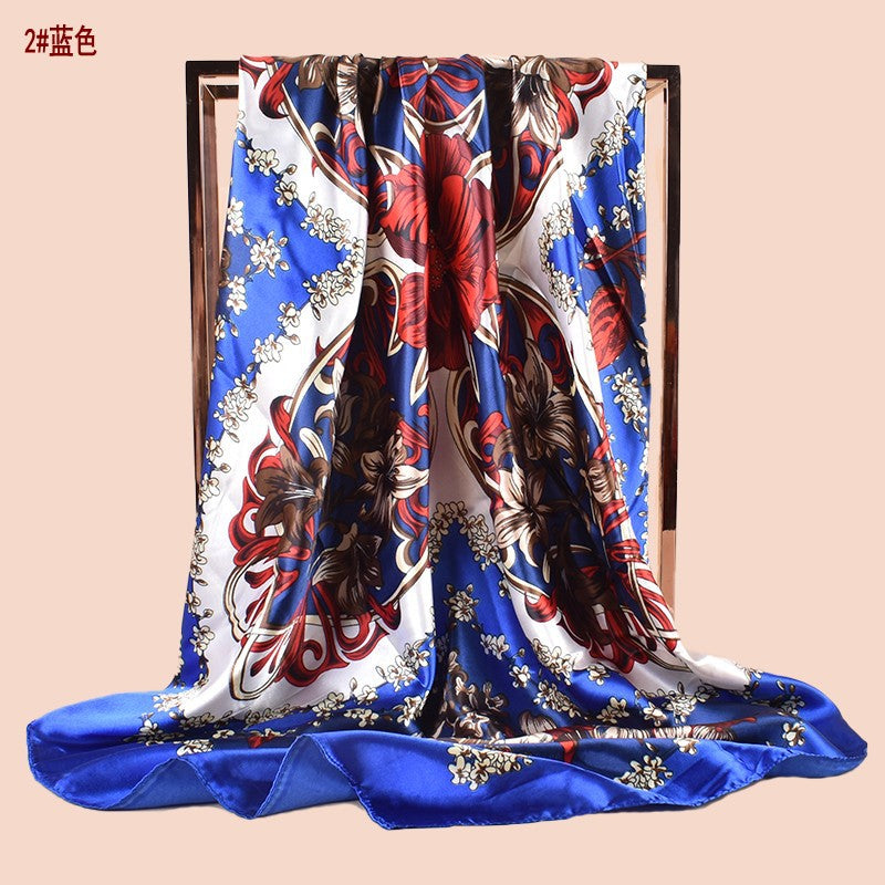 Spring new fashion large shawl simulation silk plant printing silk scarf head scarf 90-color diced large square scarf batch