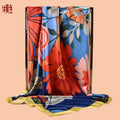 2025 new 90cm-satin cartoon large flower printing square scarf with sunscreen bag head silk scarf decorative scarf