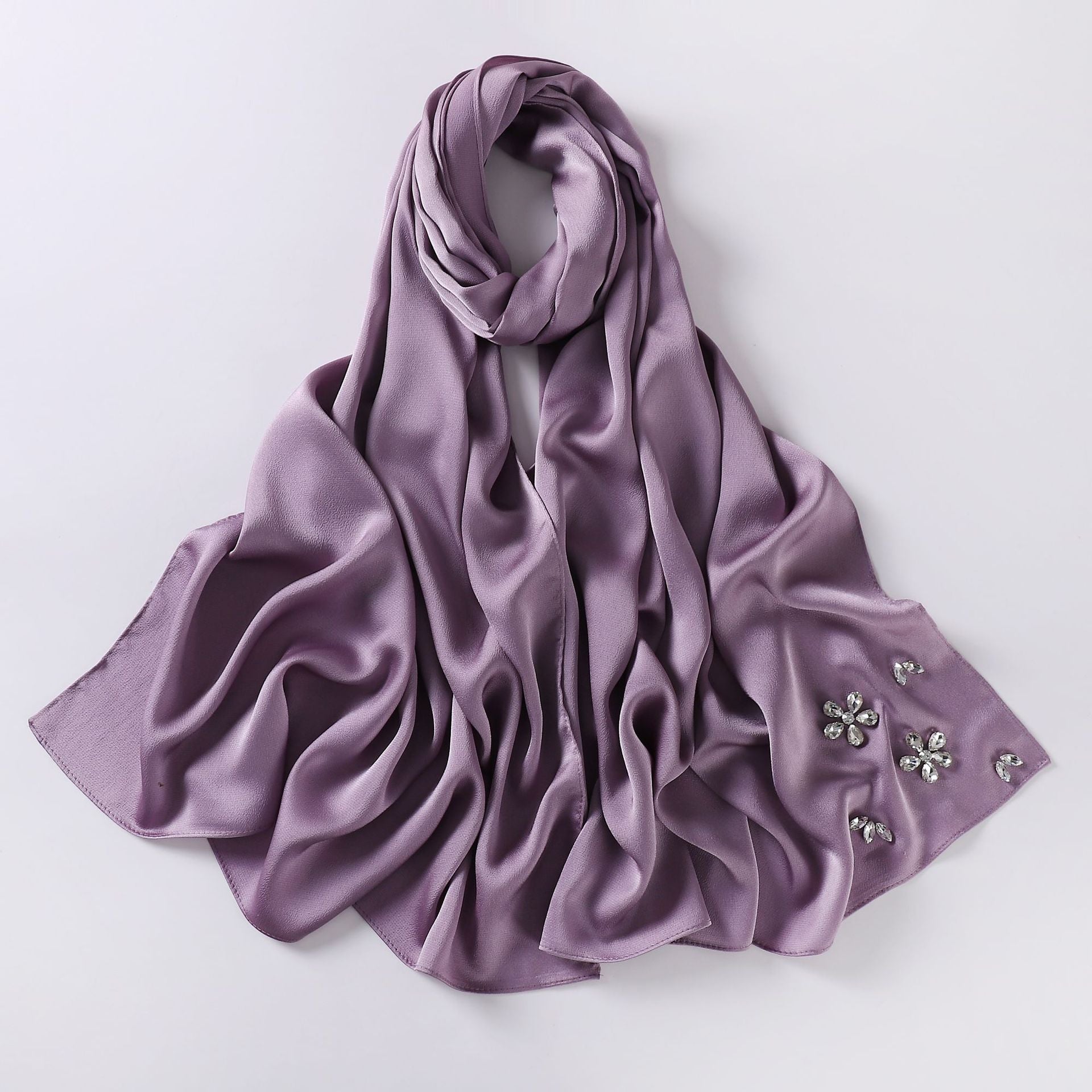 Simulation silk bubble chiffon handmade diamond-encrusted scarf gauze malay headscarf headscarf hijab