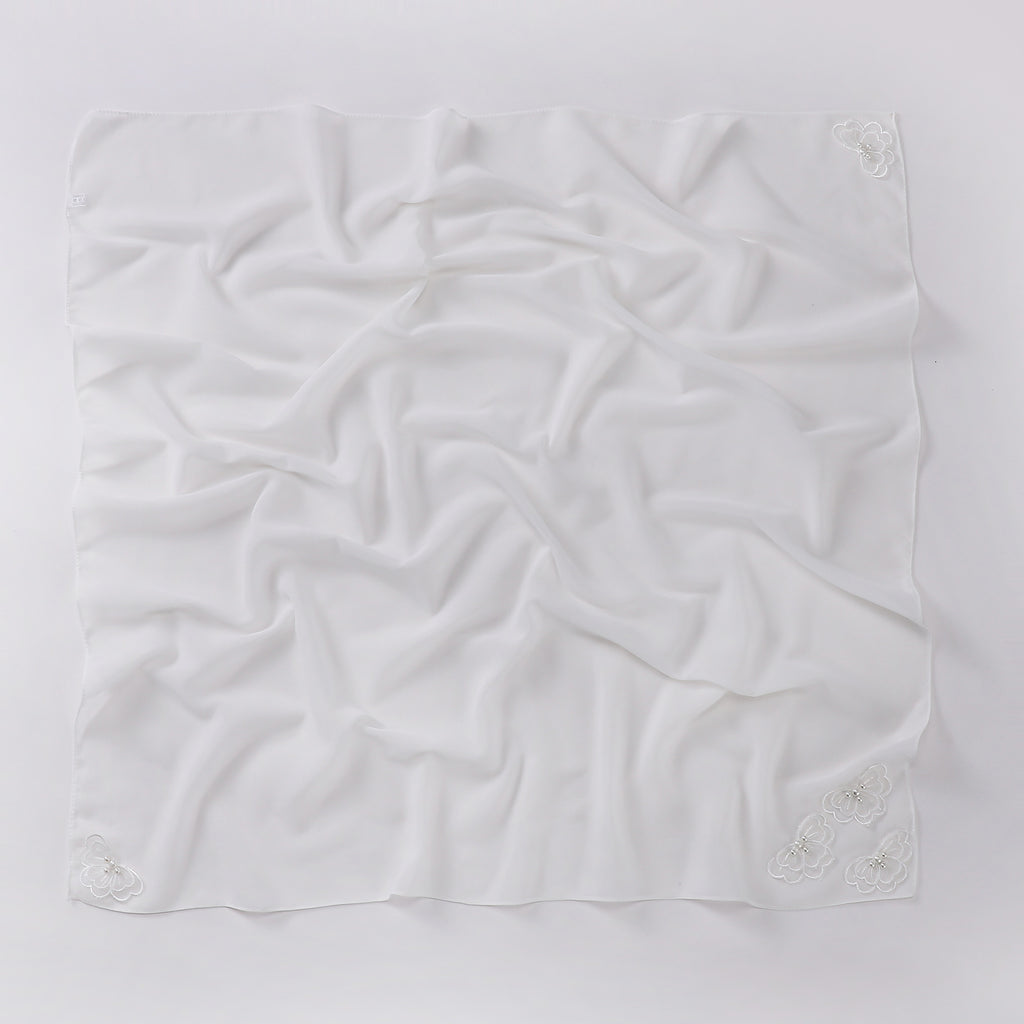 Four-corner butterfly bead pearl chiffon square scarf 90 * 90cm gauze sweet headscarf