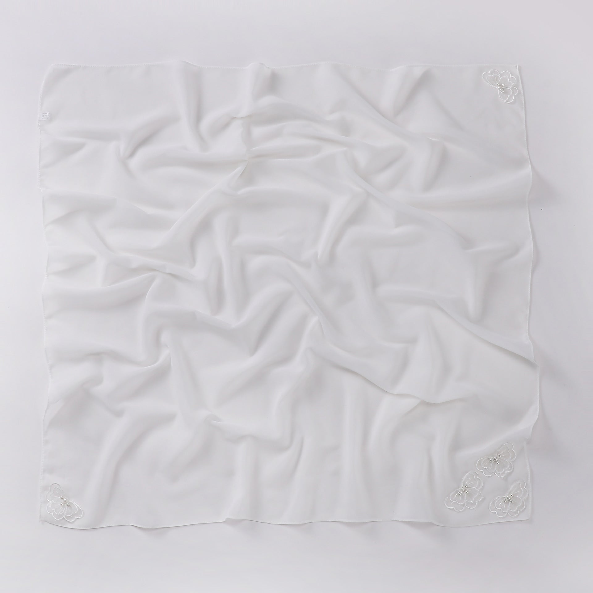 Four-corner butterfly bead pearl chiffon square scarf 90 * 90cm gauze sweet headscarf