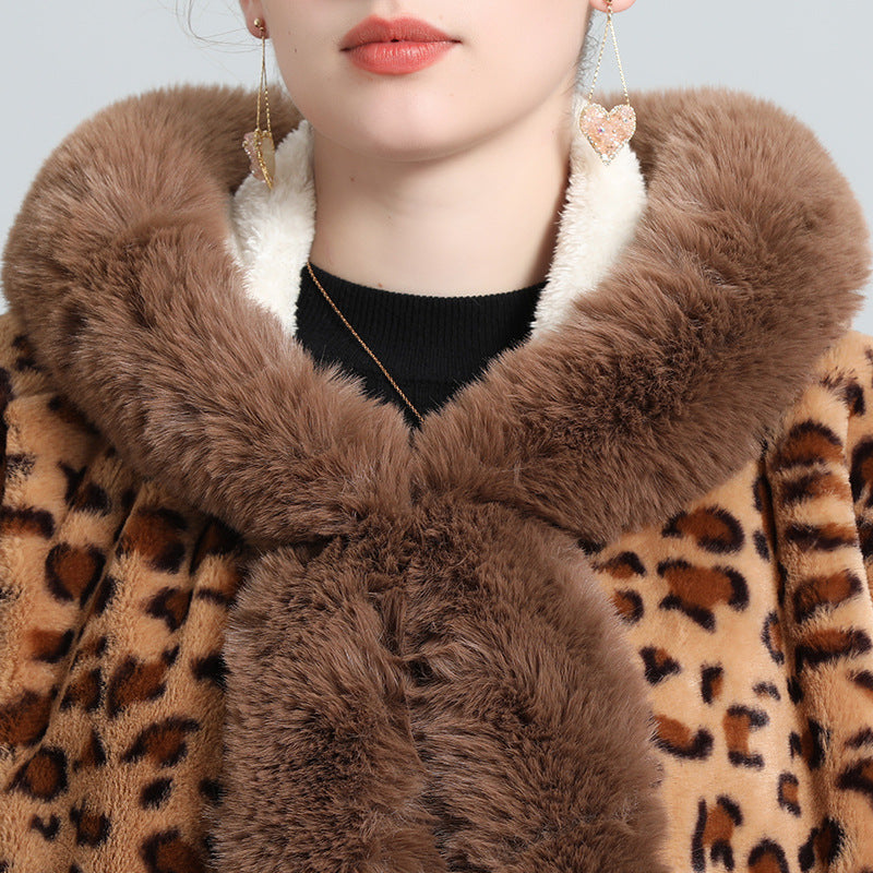 Cloak shawl piled thickened fur collar fringed knitted shawl large size woolen coat 0961 #