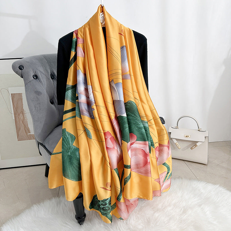 Spring and summer new fashionable and foreign long silk scarves give mother gifts, Lijing satin long scarves travel versatile and light shawls