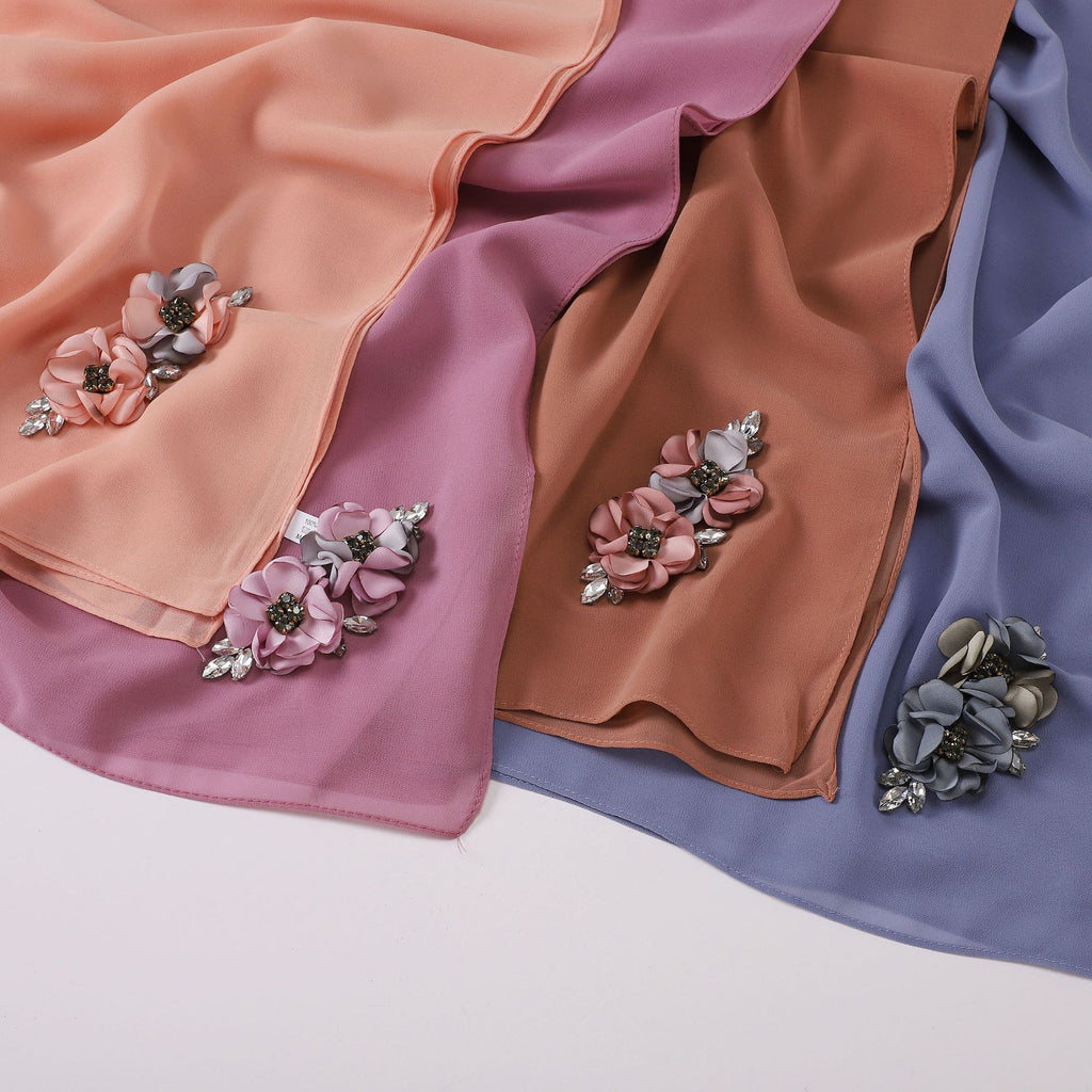 New pearl chiffon flower headscarf hijab Malaysia Hijab Shawls