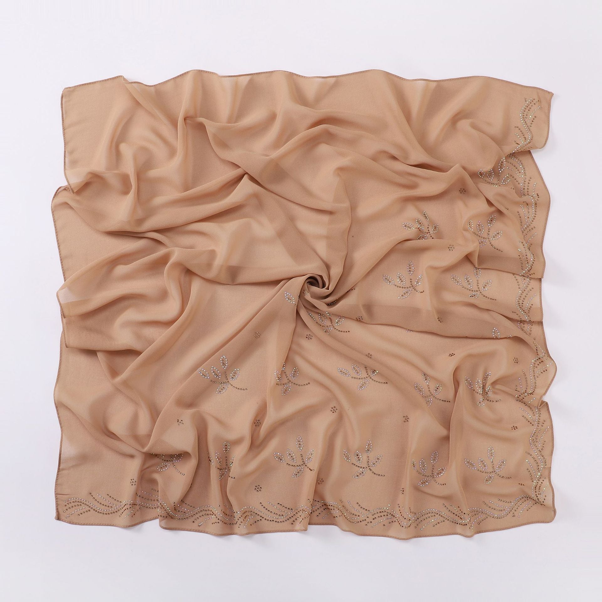 New Pearl Chiffon Leaf Hot Diamond Square Scarf 90 × 90cm Women Headscarf
