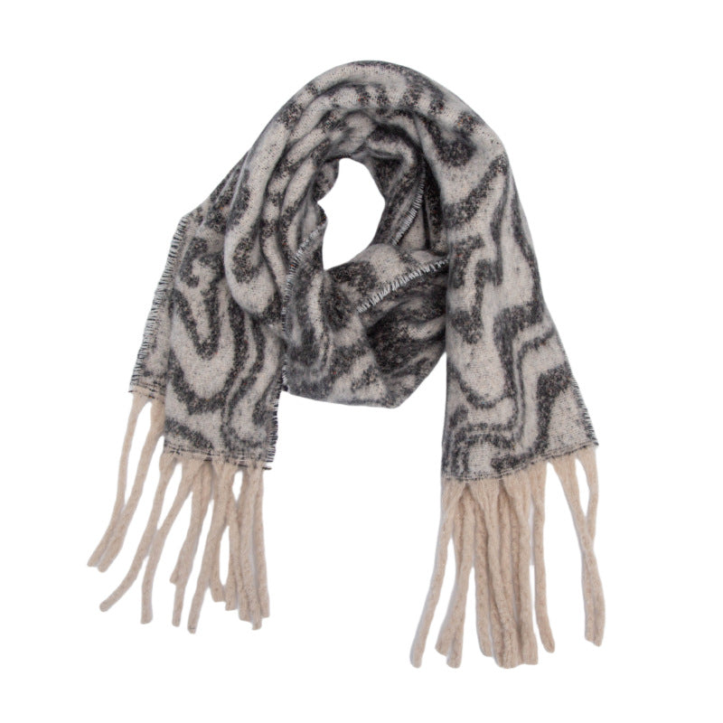 Europe, America autumn and winter circle yarn imitation mohair water ripple jacquard scarf