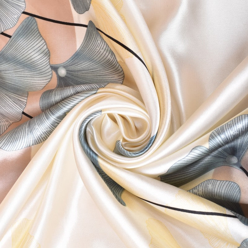 New 90cm-satin ginkgo biloba leaf printing square scarf with sunscreen, head silk scarf decoration, scarf