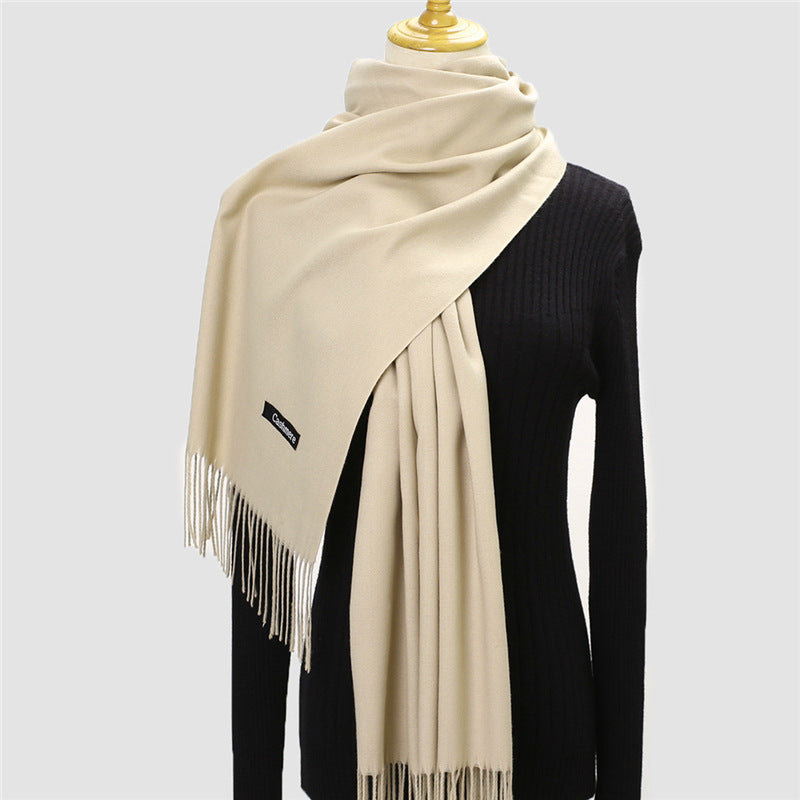 Solid color imitation cashmere scarf women's monochrome fashionable versatile warm shawl fringed red scarf winter scarf