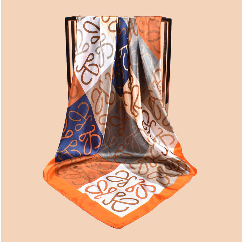 The new foreign style is simple, European versatile 90-satin, printed square scarf, head bag, silk scarf, shawl.