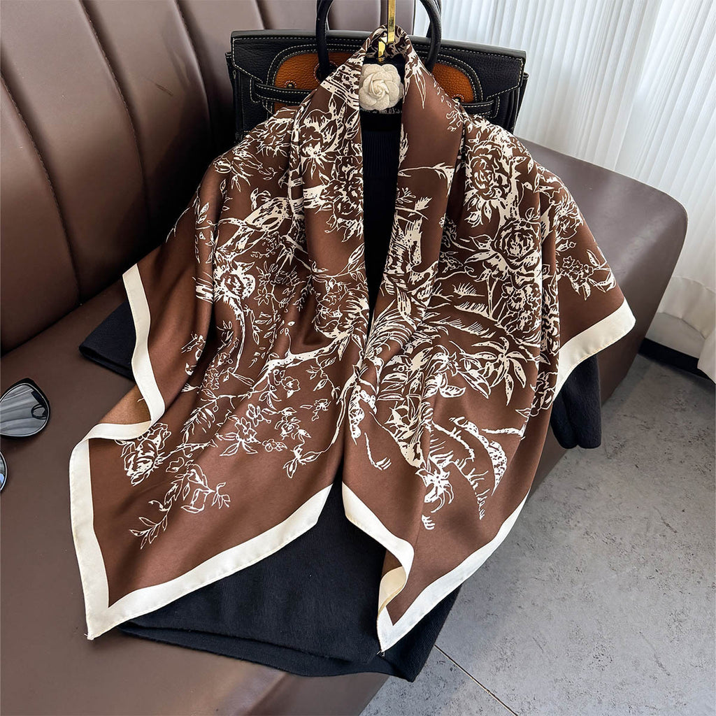 New square scarf, French retro silk scarf, women's twill silk scarf, neck cover, shawl printed scarf, weatherproof