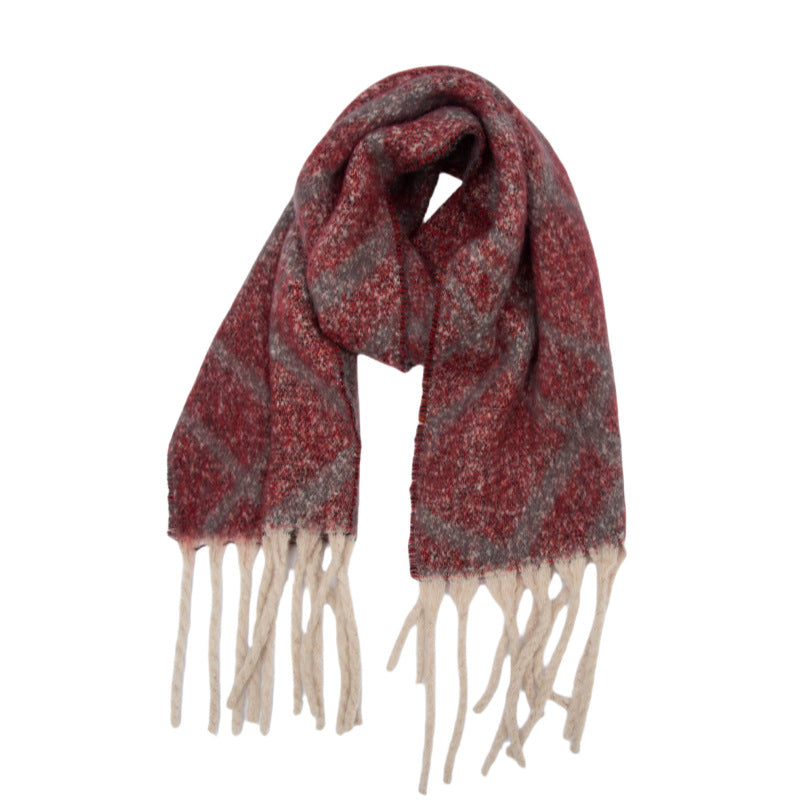 Europe, America, autumn and winter new loop yarn imitation mohair jacquard double grid scarf