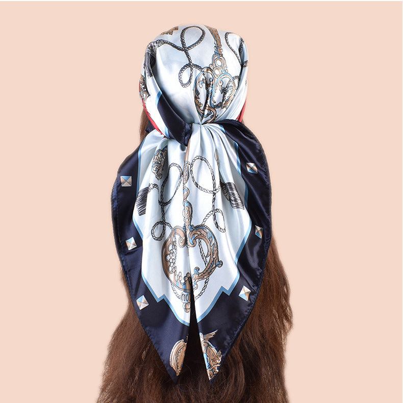 Spring new large shawl simulation silk metal key printing silk scarf bag head scarf 90-color diced large square scarf batch