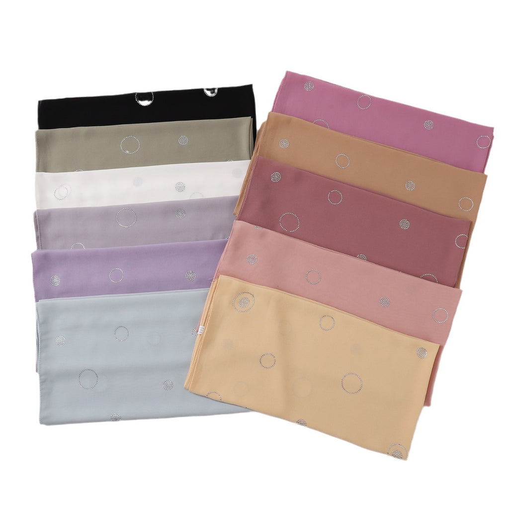 New Pearl Chiffon Circle Hot Diamond 90cm Square Scarf Malaysia Indonesia