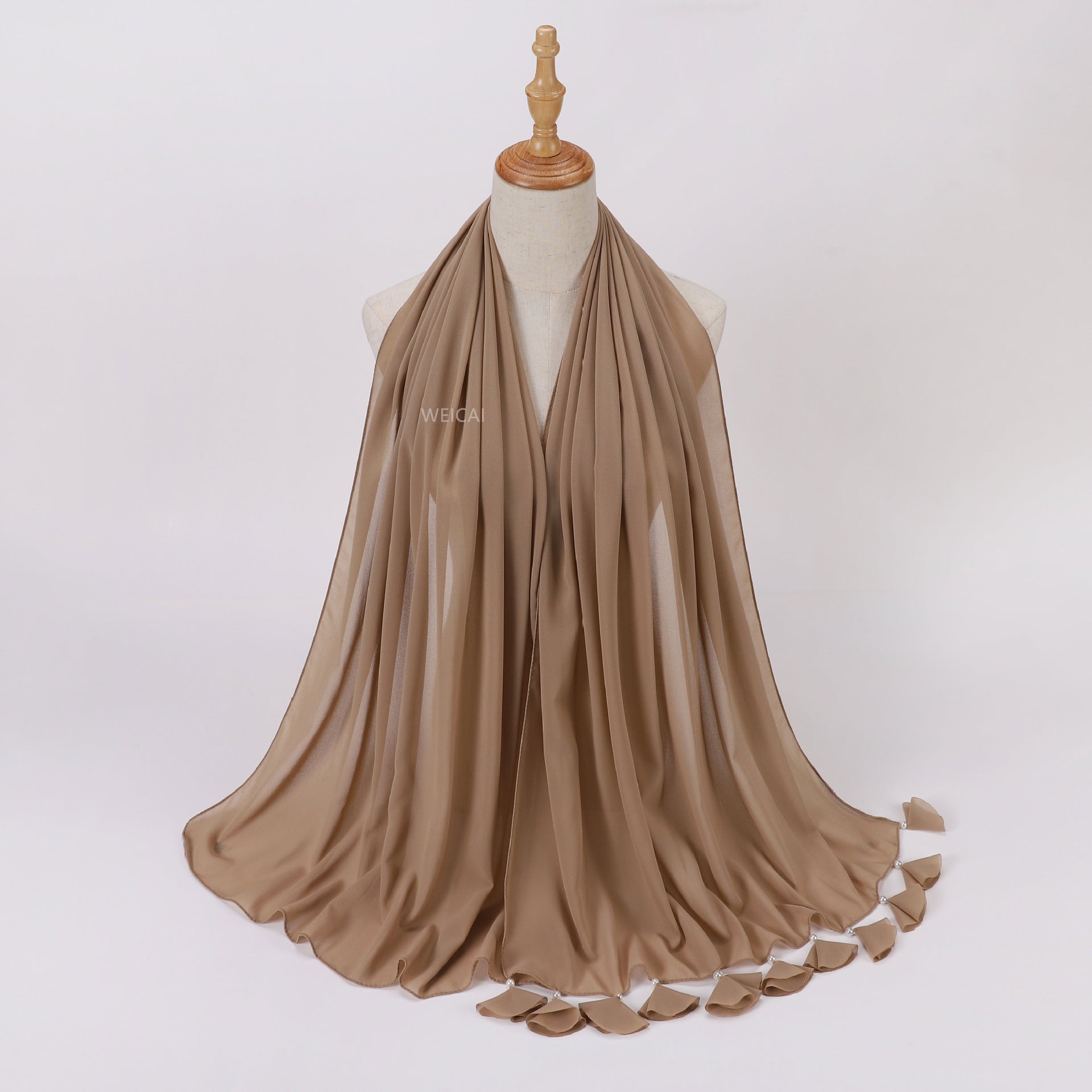 New solid color pearl chiffon flower fringed scarf  scarf Middle East headscarf hijab Malay long scarf