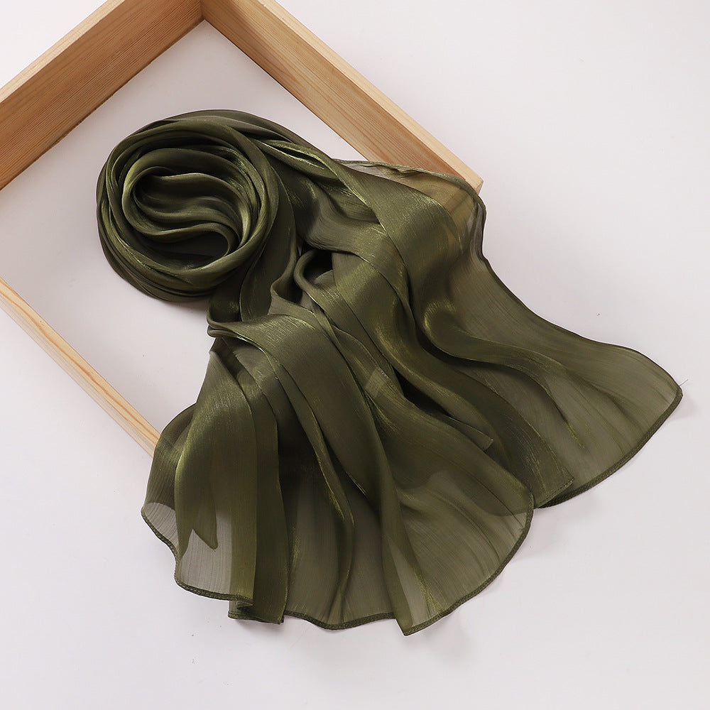 Breathable and Cool Island Satin Smooth Crepe Long Towel Malaysia Bright Silk Scarf Head Scarf