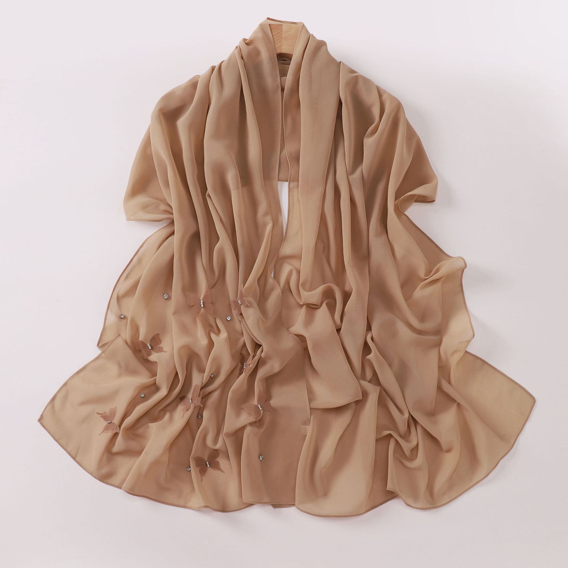 Pearl chiffon point drill butterfly nail drill long towel beautiful yarn Middle East Saudi Africa headscarf