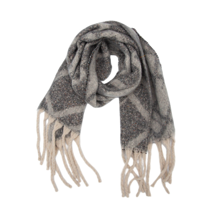 Europe, America, autumn and winter new loop yarn imitation mohair jacquard double grid scarf