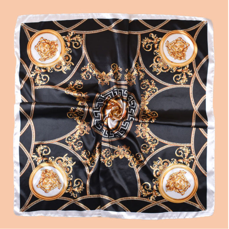 New 90 satin retro lion trophy printed square scarf with sunscreen bag head silk scarf decorative scarf