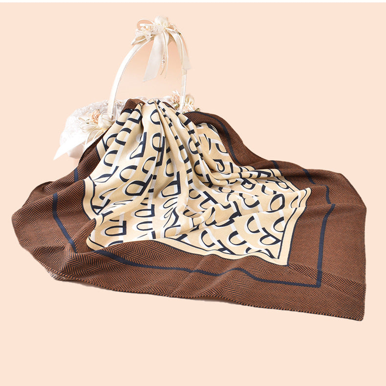 New Letter Temperament 90 Silk Scarf Printed Scarf Scarf Versatile External Shawl Herringbone Fleece Square Scarf