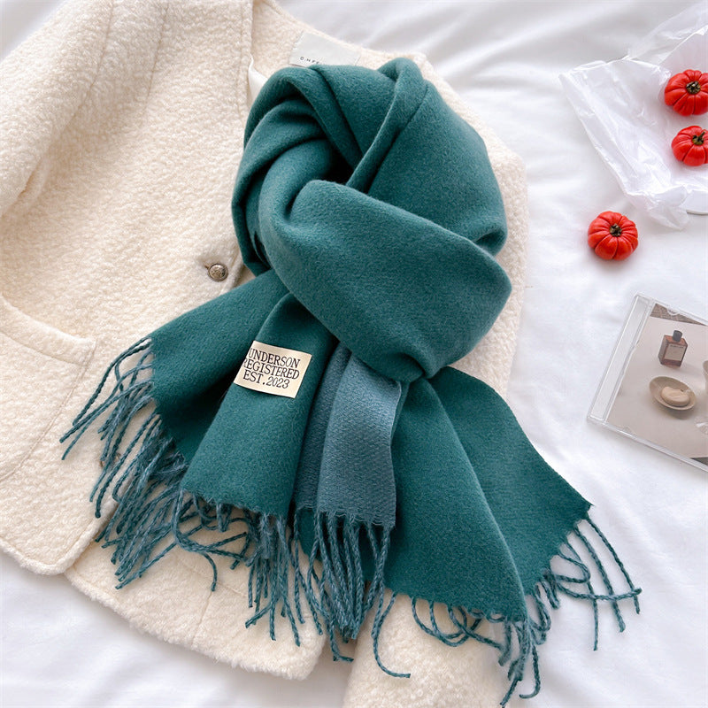 Autumn and winter new double-sided imitation cashmere scarf women's solid color long shawl scarf