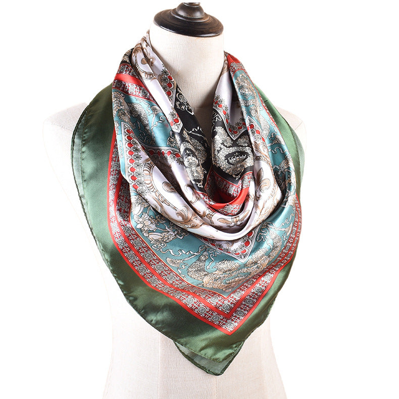 Autumn and winter new scarf literary and retro printing light luxury silk scarf 90 satin high-end square scarf batch