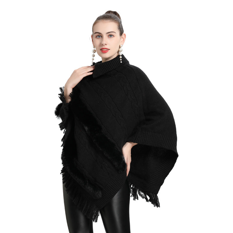 Hot European and Korean autumn and winter new loose jacquard top pullover knitted sweater cape shawl 0938 #