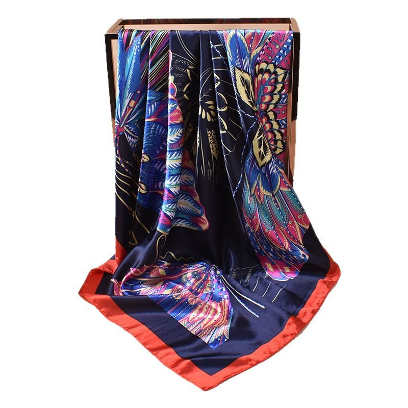 2025 new 90-color simple and elegant butterfly printing square scarf with sunscreen, silk scarf decoration, scarf
