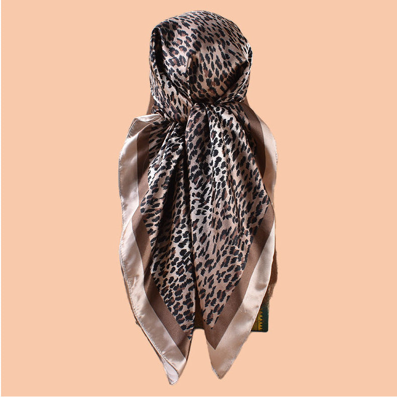 New 90 satin classic gradual change color leopard print printed square scarf with sunscreen bag head silk scarf decorative scarf
