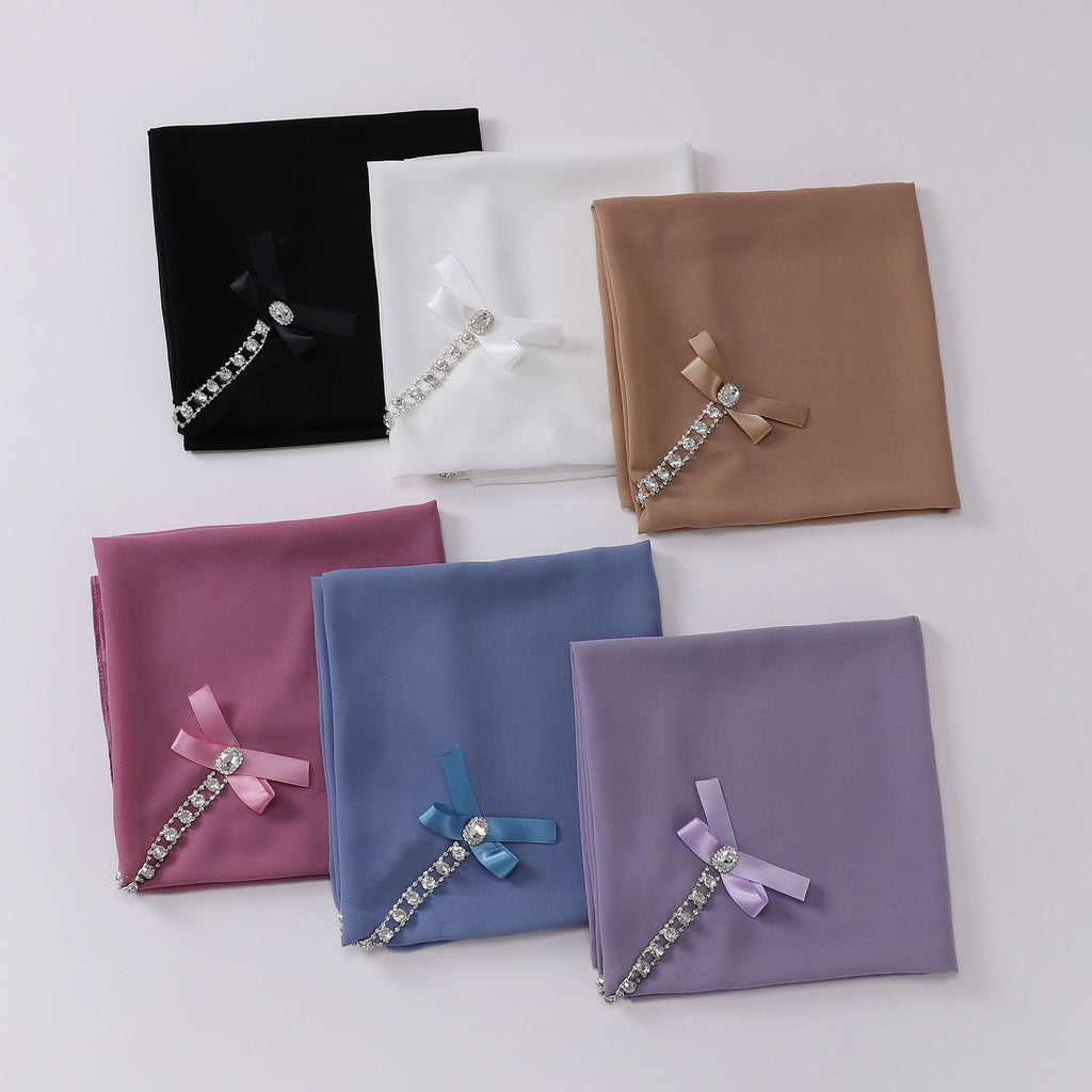 New pearl chiffon high-quality rhinestone bow square scarf headscarf