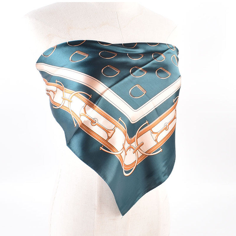 Autumn and winter new scarf saddle buckle accessories printed light luxury silk scarf 90 satin high-end square scarf