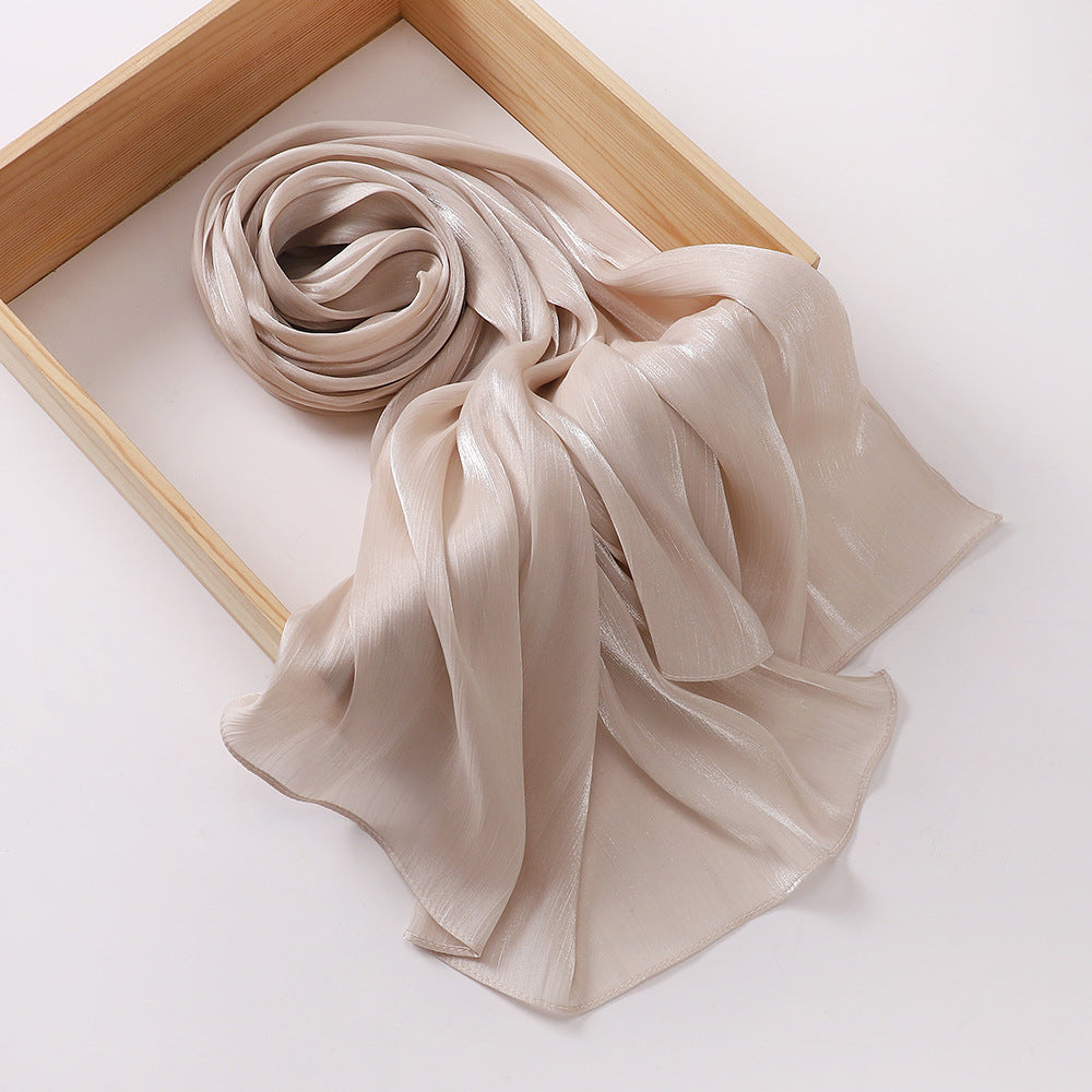 Breathable and Cool Island Satin Smooth Crepe Long Towel Malaysia Bright Silk Scarf Head Scarf