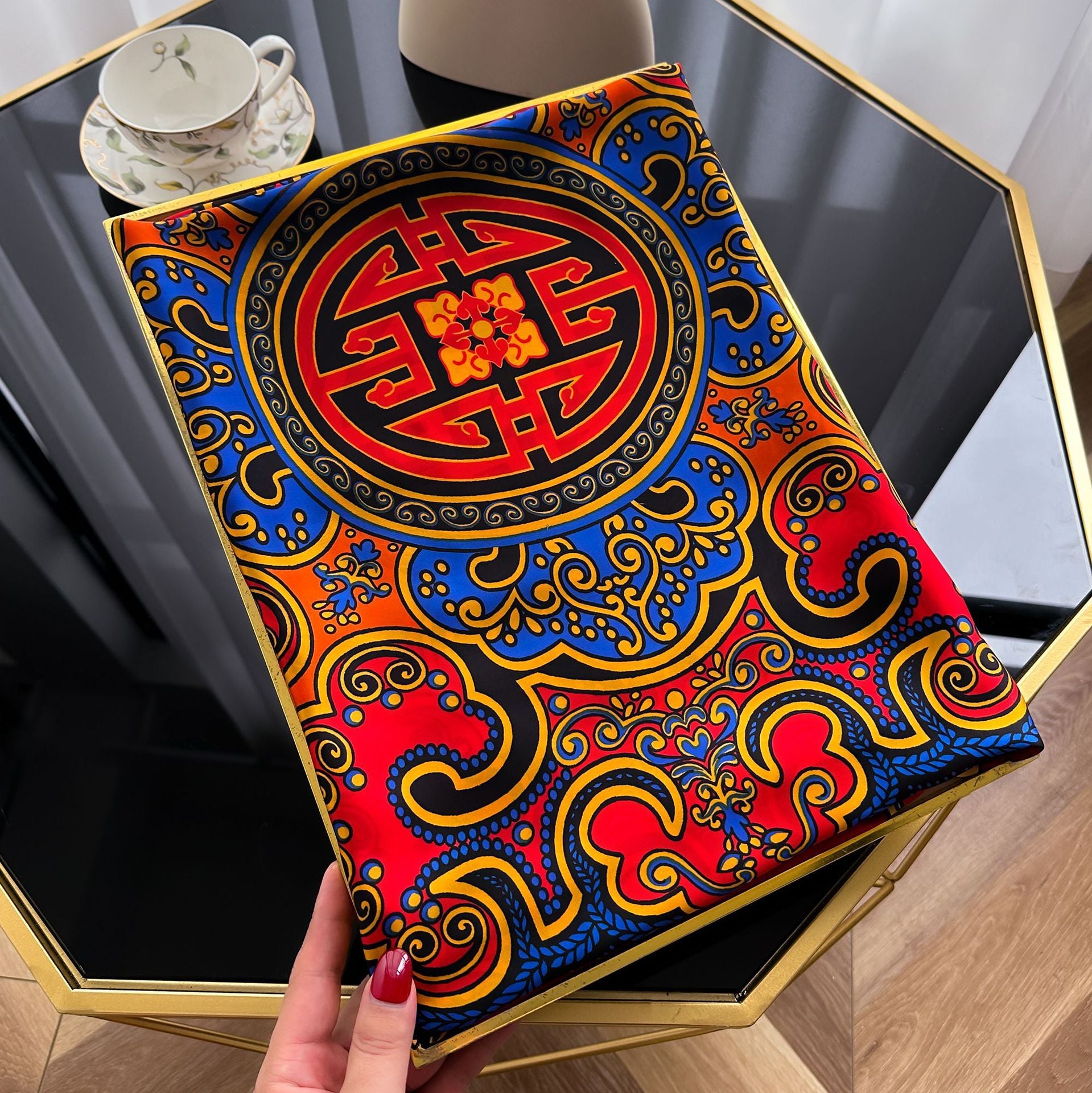 Retro intellectual national style simulation silk long silk scarf, mother's gift scarf, air-conditioned room decoration outside shawl