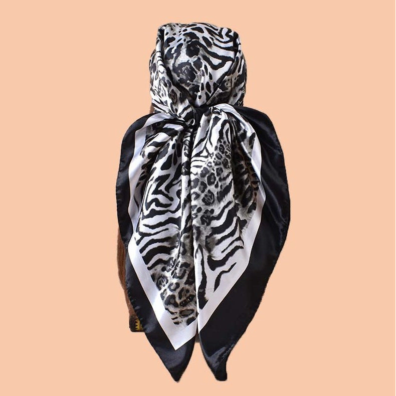 2025 new 90-color diced striped leopard print versatile printed square scarf with sunscreen, bag head silk scarf decoration, scarf