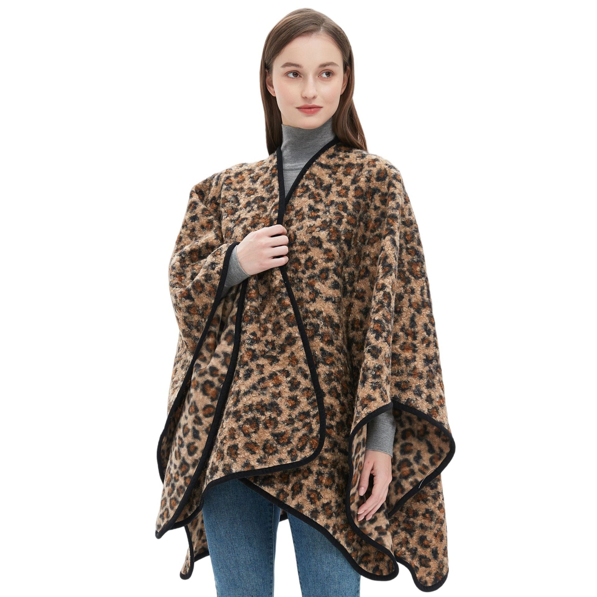 Shawl women's high-end sense European, American autumn and winter new thickened leopard print shawl