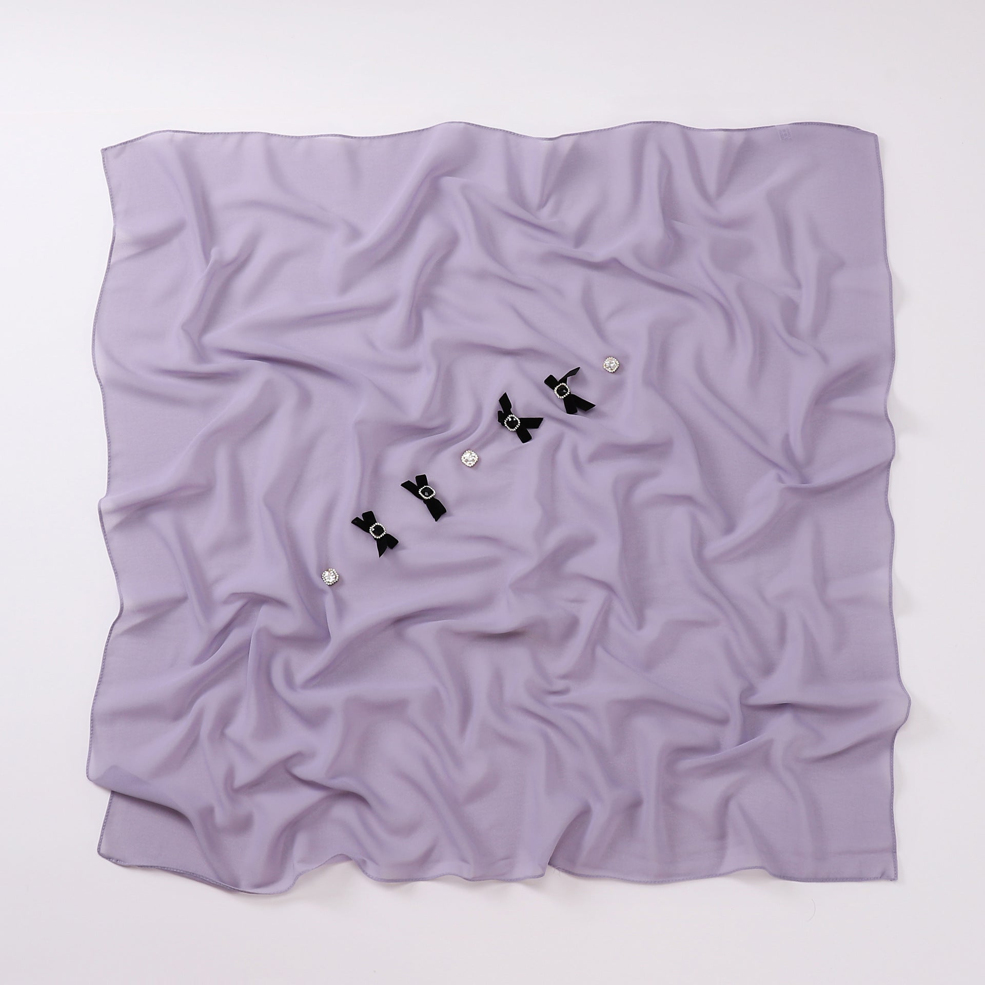 Bow rhinestone pearl chiffon square scarf yarn sweet headscarf convenient cover