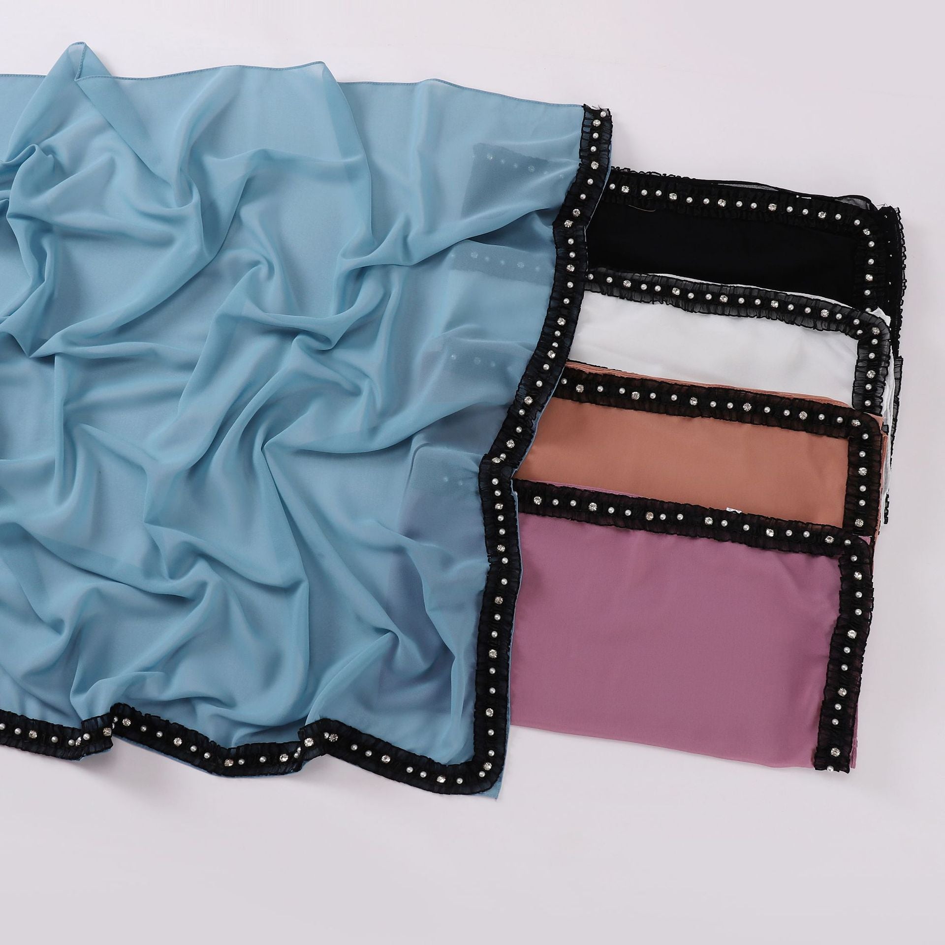 New Pearl Chiffon Bead Diamond Square Scarf Folded Lace 90 * 90cm Scarf Hijab