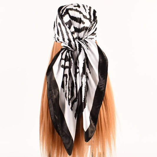 Autumn new simple small fresh zebra pattern plain weave satin 90 large square scarf women's fashion square scarf