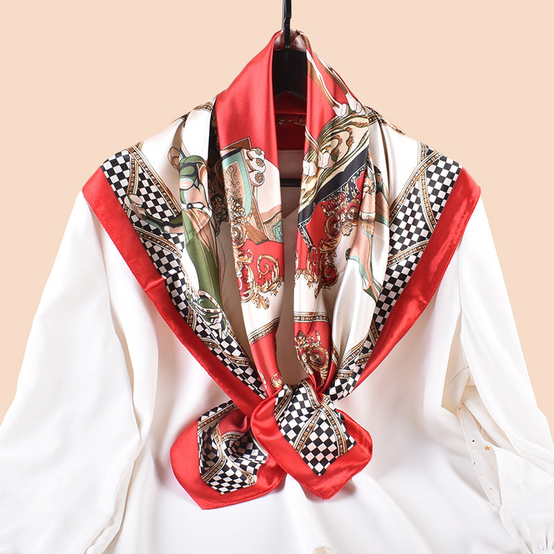 Spring and summer scarf carriage pattern printing versatile decorative scarf silk scarf 90 high-quality satin large square scarf scarf