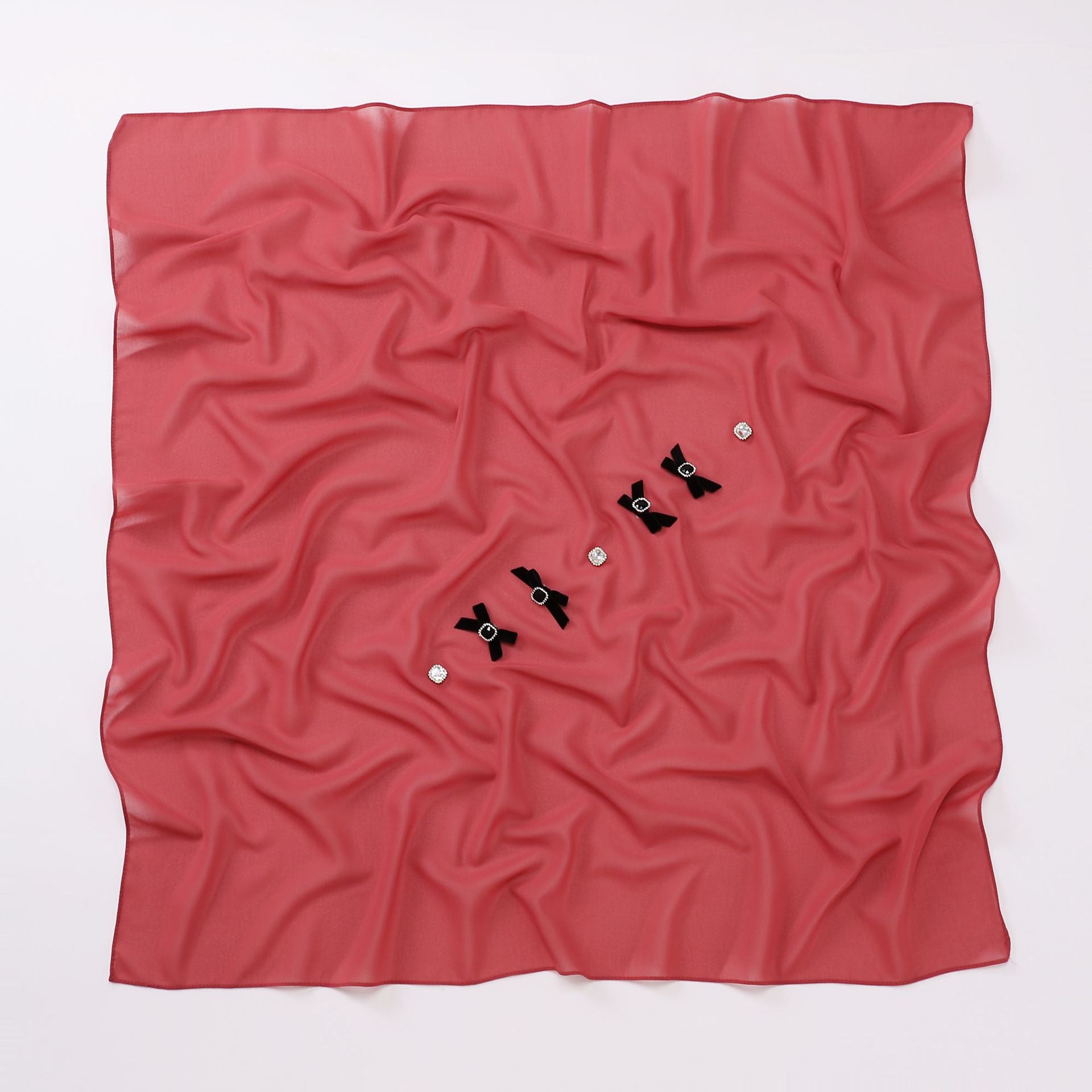 Bow rhinestone pearl chiffon square scarf yarn sweet headscarf convenient cover