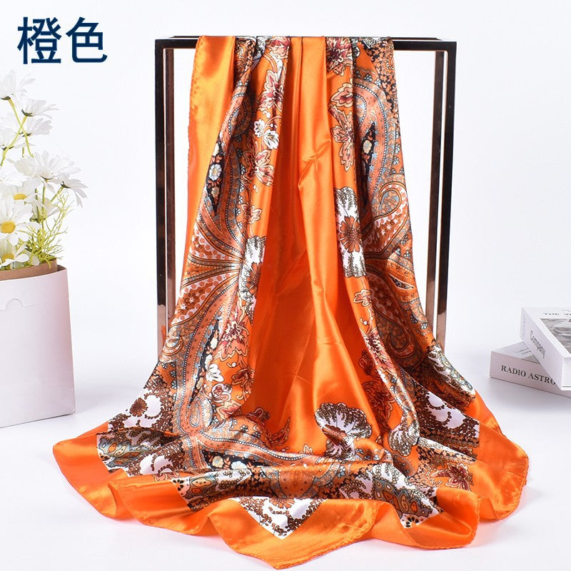 Spring new versatile big cashew 90cm square scarf silk scarf, classic retro printed scarf scarf