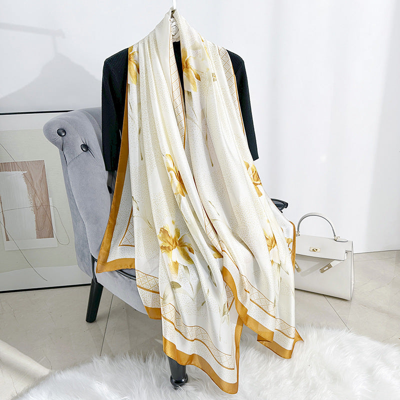 Spring and summer fashionable, fresh and elegant, light and thin sunscreen, silk scarf, large shawl, ethnic women's decorative headscarf, scarf.