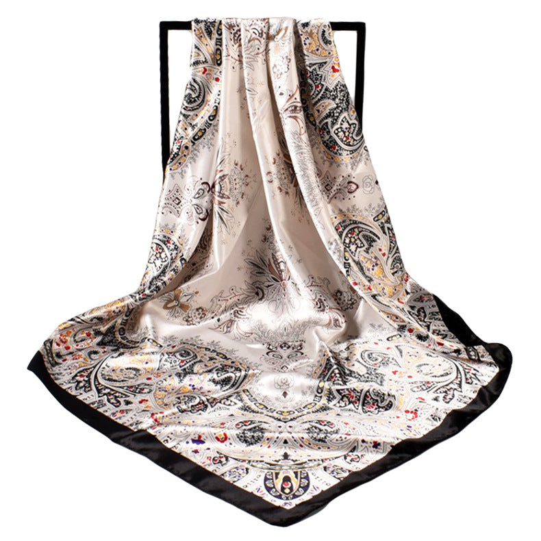 Spring new large cashew flower simulation silk 90cm satin printing scarf