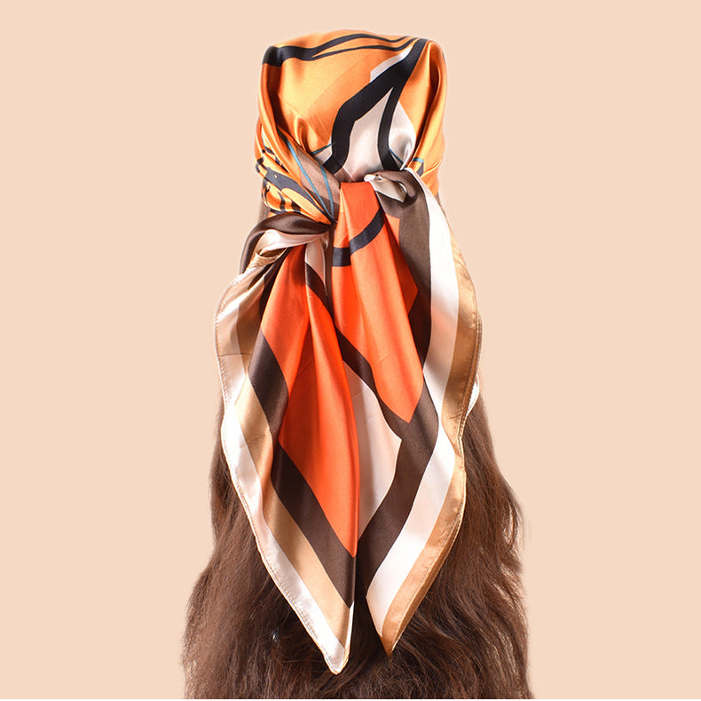 Spring and summer versatile decorative scarf silk scarf temperament rose printing high-quality satin 90 satin square scarf