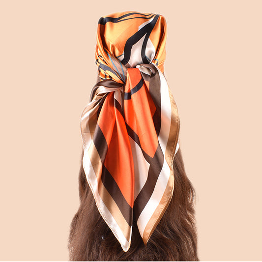 Spring and summer versatile decorative scarf silk scarf temperament rose printing high-quality satin 90 satin square scarf